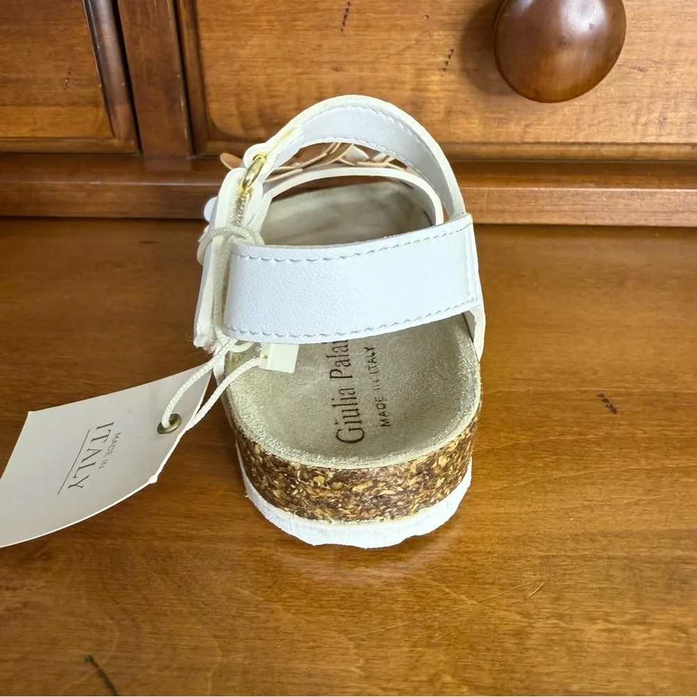 NEW Guilin Palai  White and Gold floral Sandals girls size 7 straps cork